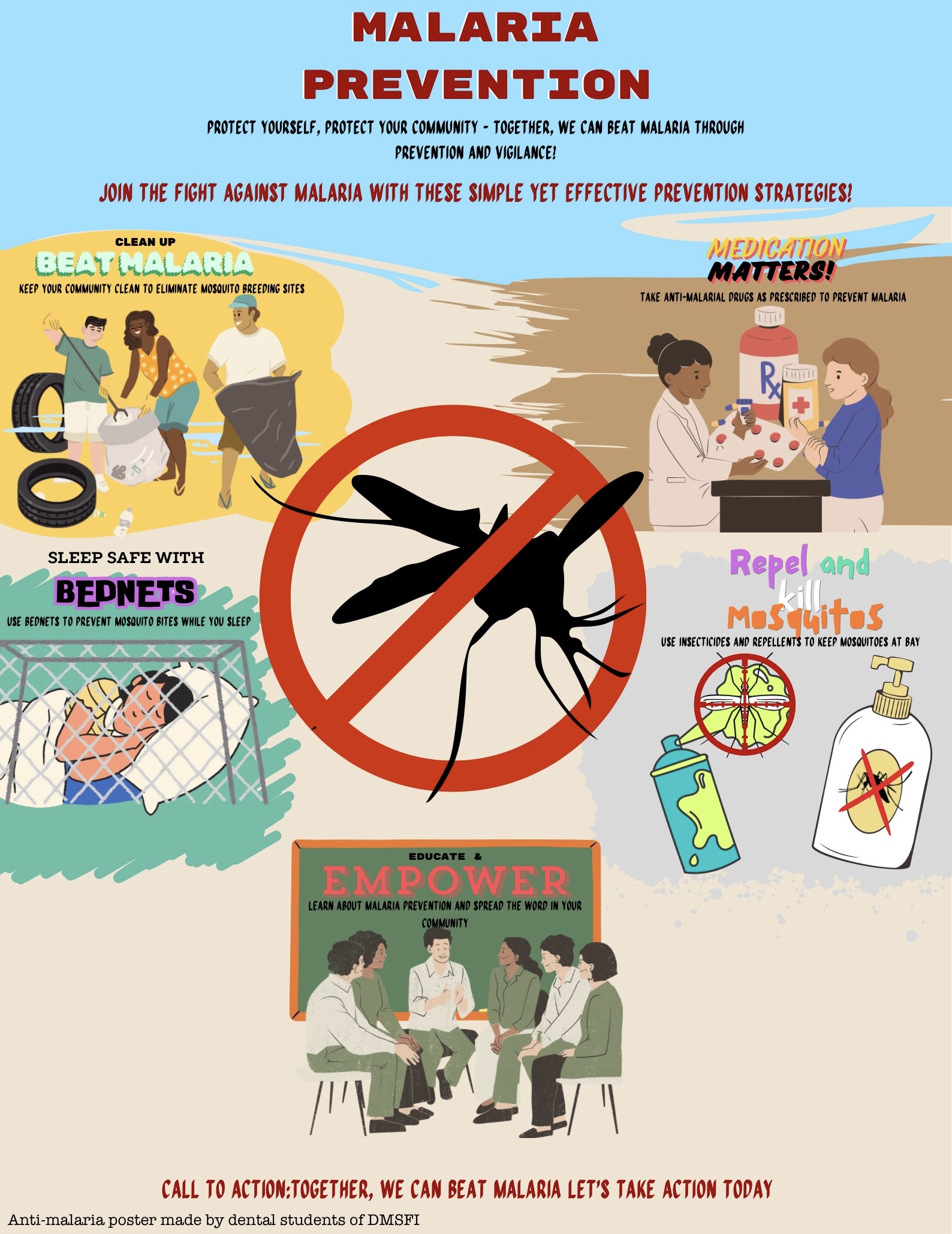 Malaria Prevention Made Simple with Stanhome No Insect Repellent featuring Anti-malaria poster made by dental students of DMSFI.